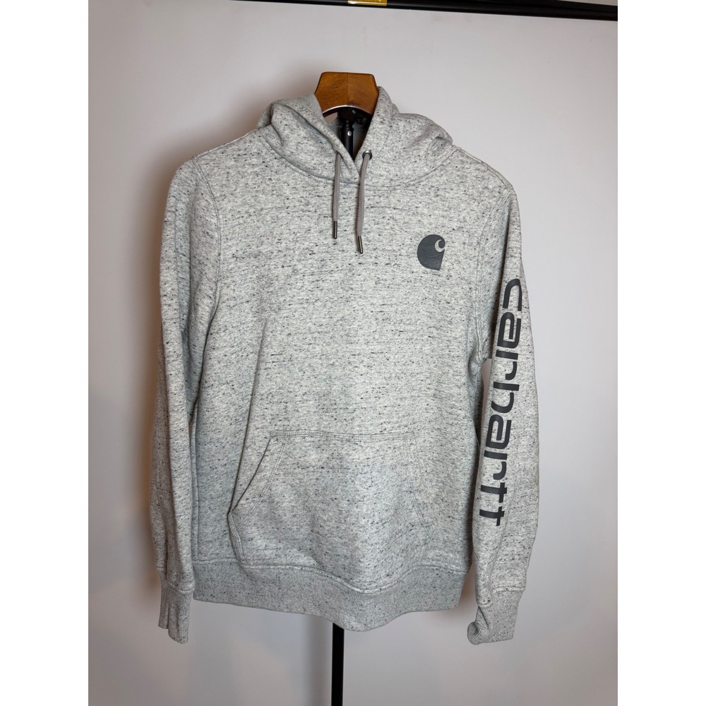 Carhartt Mens Heather Gray Sleeve Logo Pullover Hoodie Sweatshirt Size M